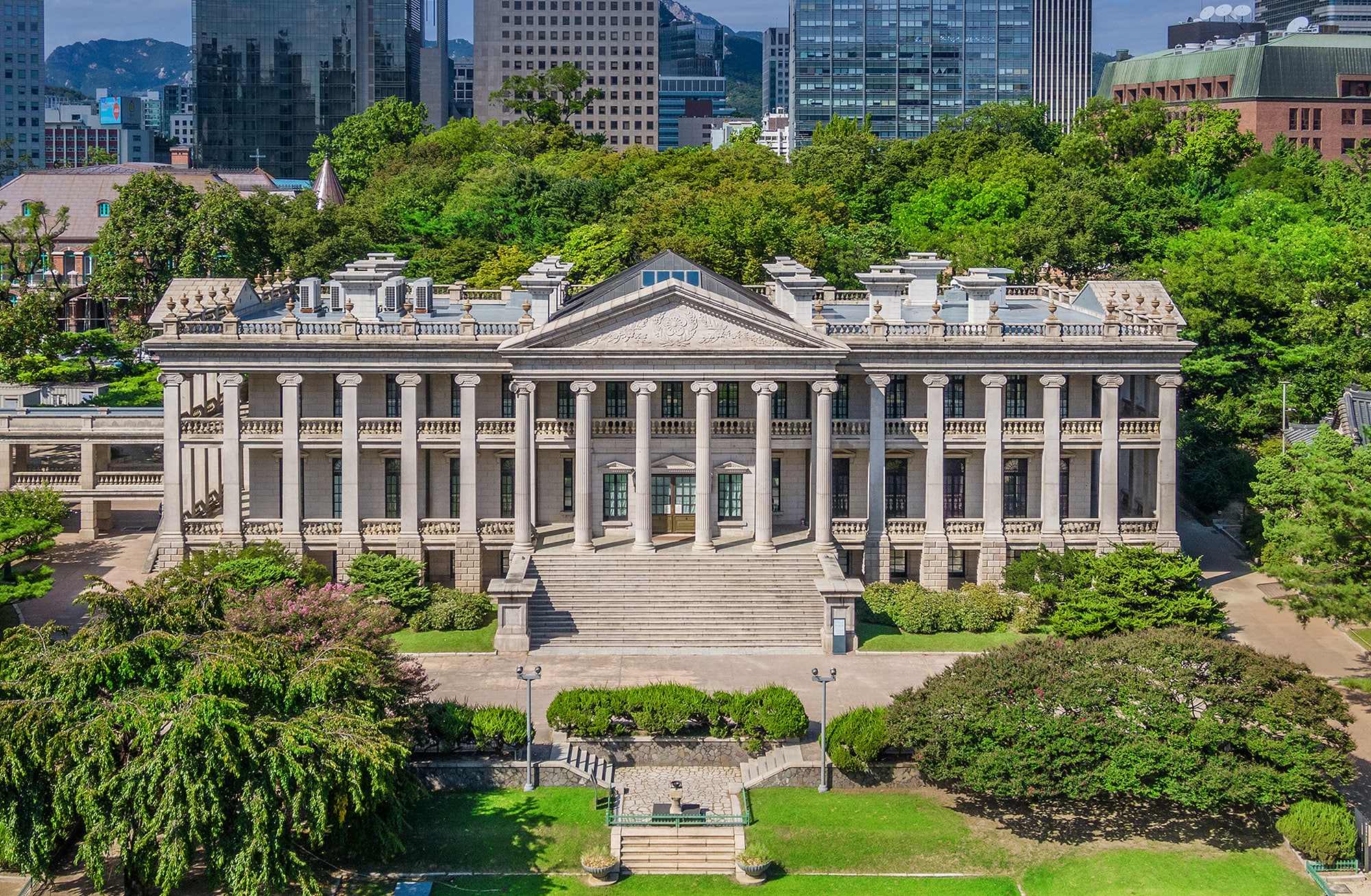 Seokjojeon Hall at Deoksugung and Stone Wall Path at Night