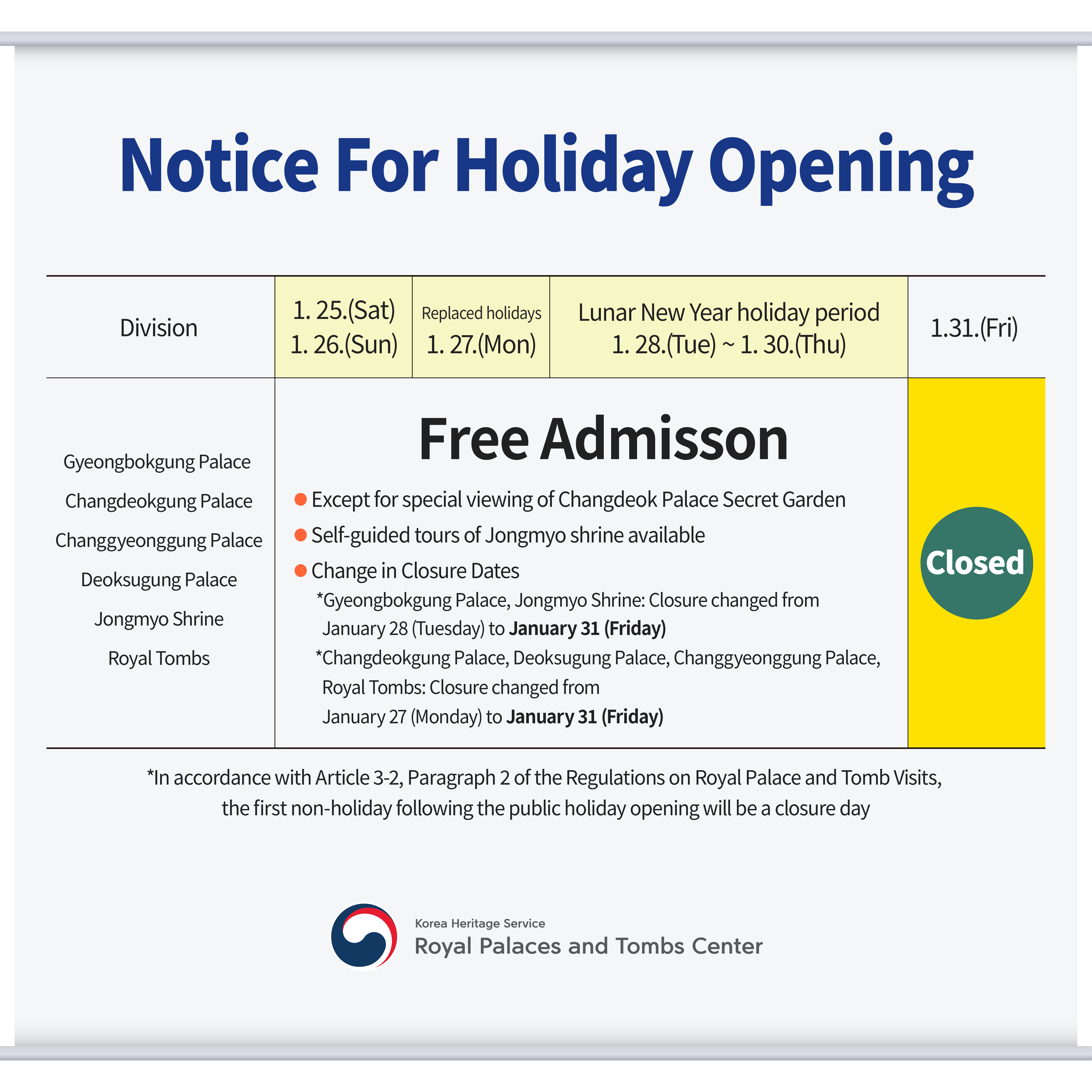 Notice For Holliday Opening